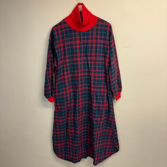 L.L. Bean Vintage Women's Plaid Flannel Turtle Neck Sleep Shirt Pockets Size XL - Picture 1 of 4